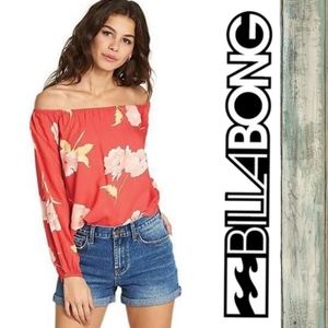 Billabong Off Shoulder Long Sleeve Floral …